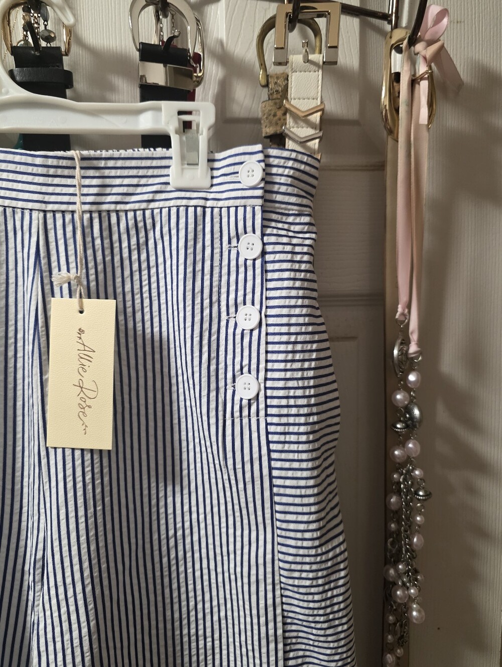 Womens Blue and White Striped Casual Pants - Picture 3 of 7
